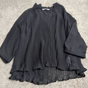 Vintage Zara Black Pleated Blouse with Ruffled Hem. NWOT. Size Medium